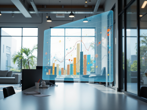 数字化转型概念图,多个屏幕显示数据分析图表,现代化办公环境,蓝色科技背景