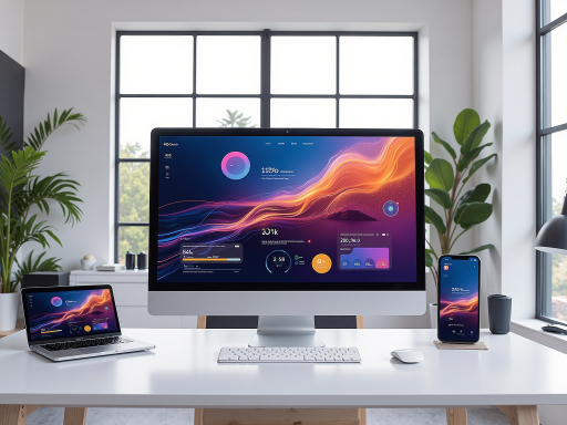 智能客服系统界面,多屏显示对话记录和数据分析图表,现代化界面设计,蓝色科技主题